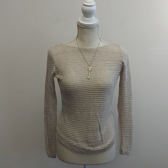 Tahari 100% Linen Cream Knit Top - Picture 1 of 10